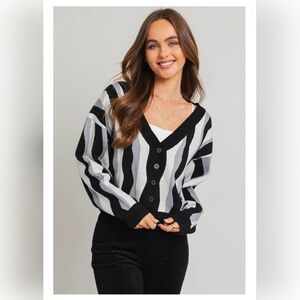 Le Lis Monochrome Striped Cardigan
